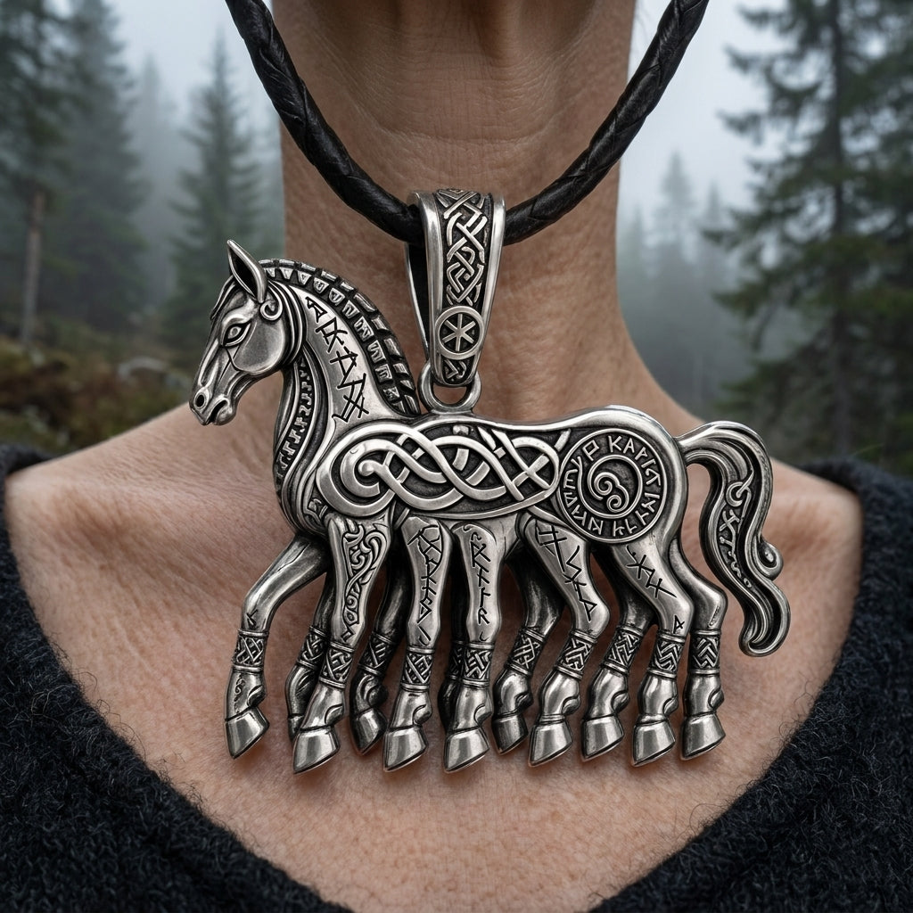 Viking Sleipnir Eight-Legged Horse Pendant Necklace