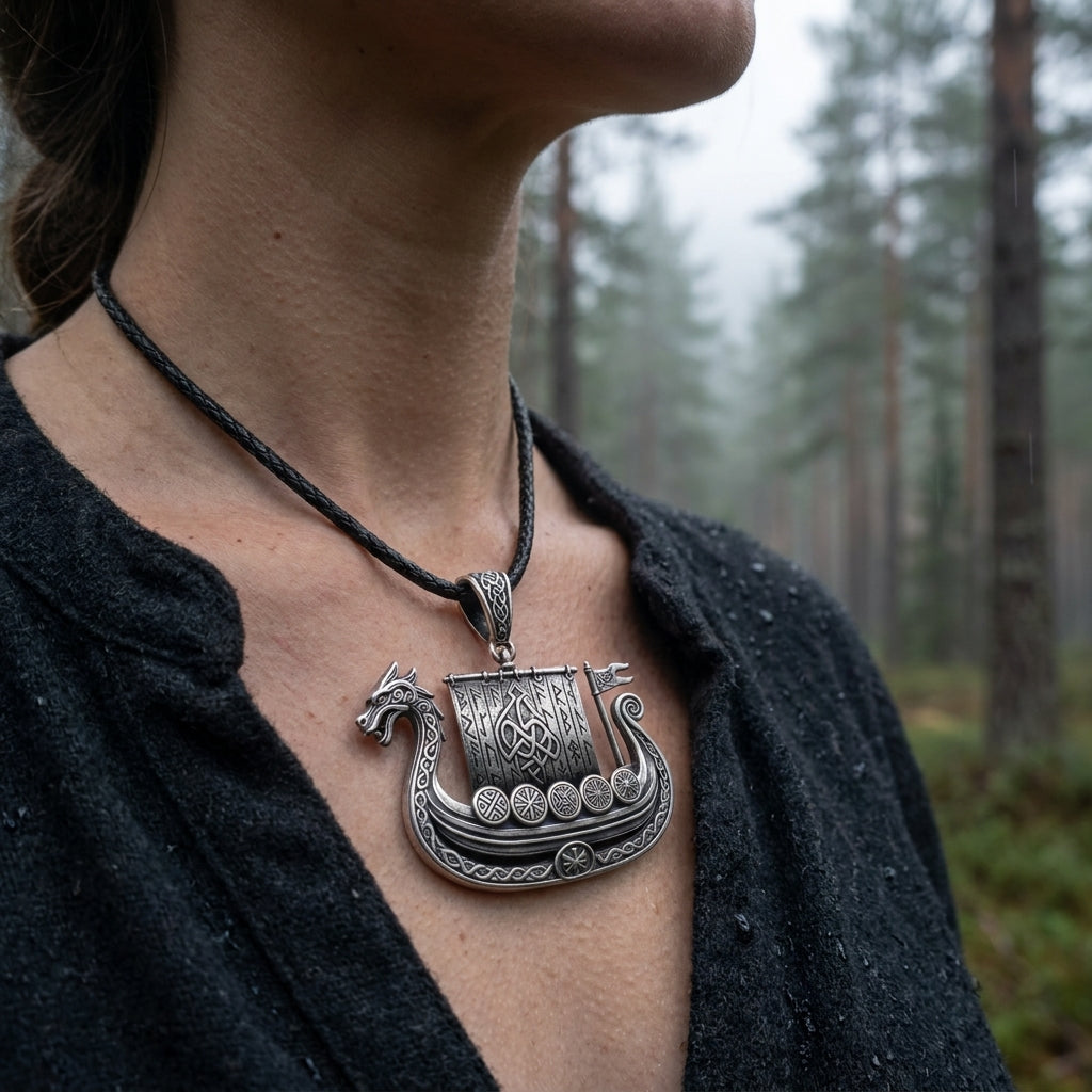 Viking Longship Drakkar Pendant Necklace