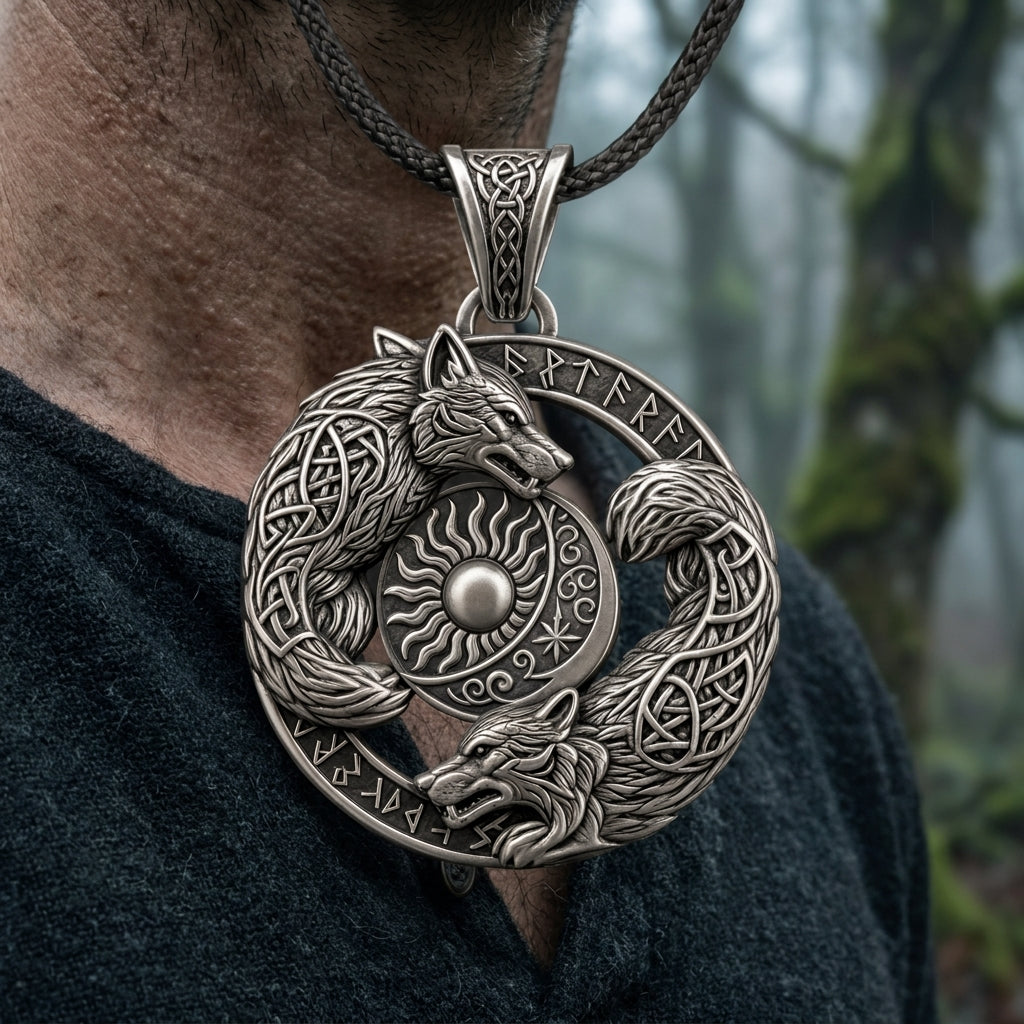 Skoll and Hati Sun-and-Moon Wolves Pendant Necklace