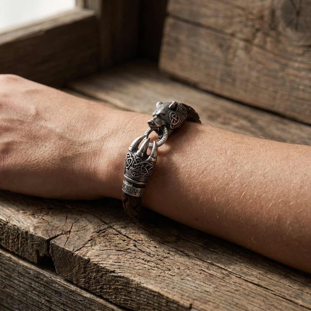 Berserker Bear Claw Leather Bracelet