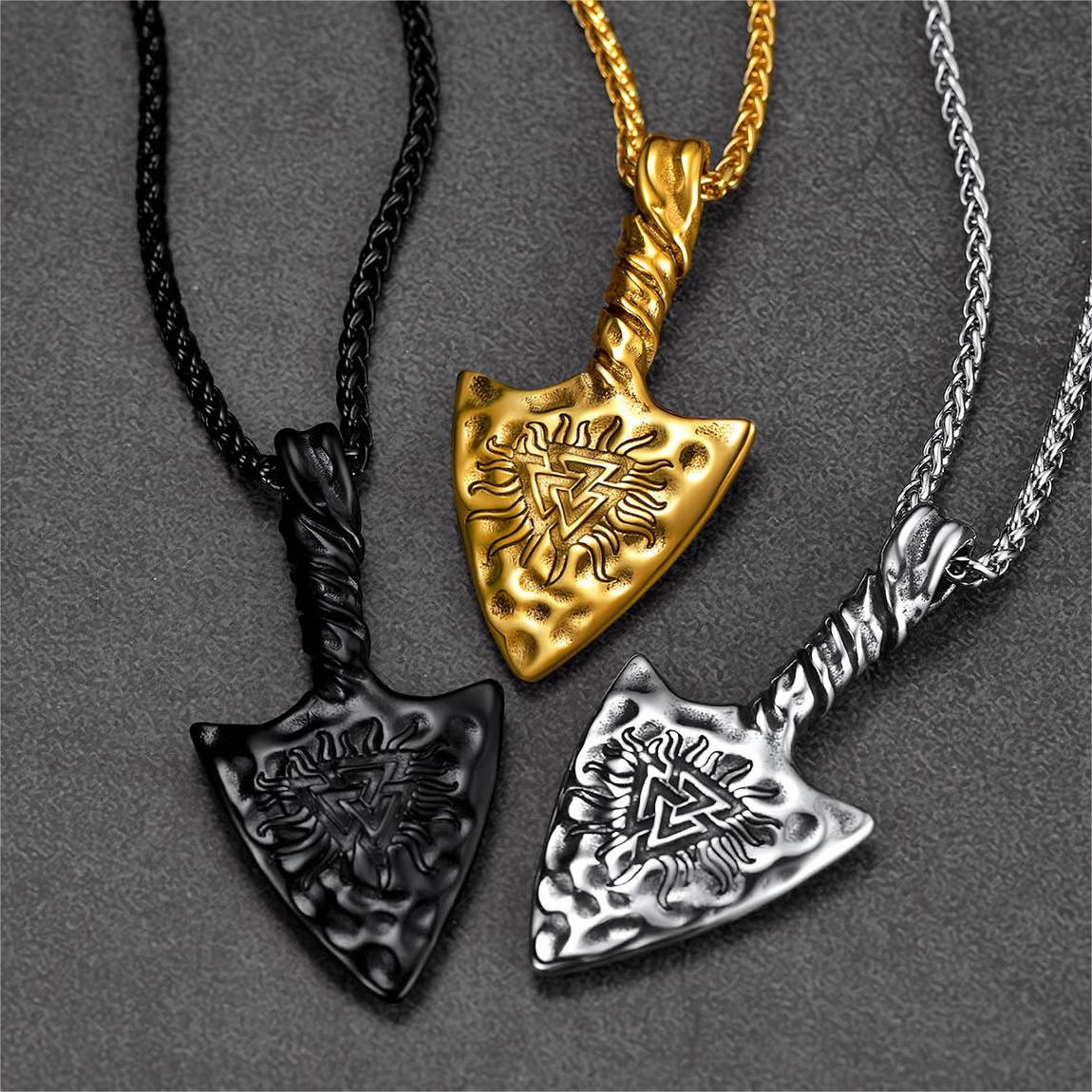 Viking Gungnir Necklace with Valknut Amulet Jewelry for Men