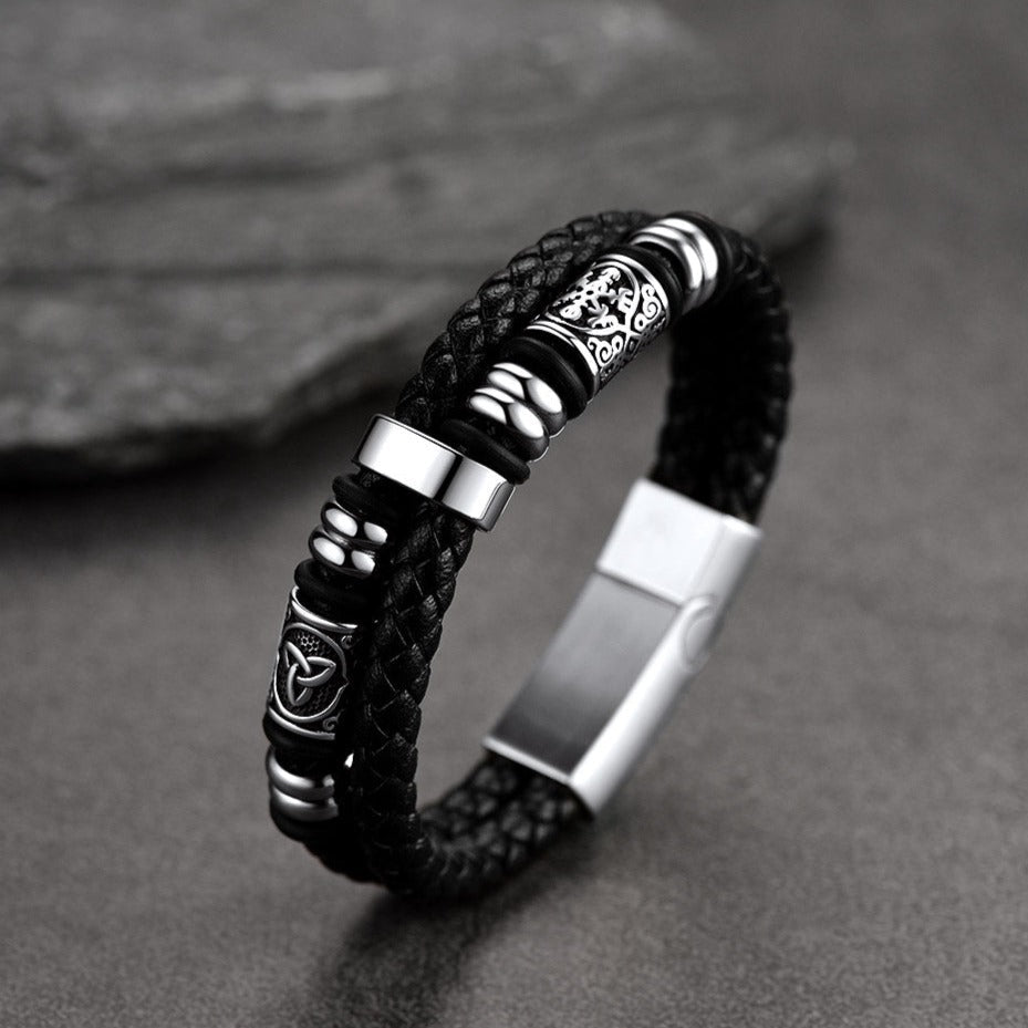 Engraved Viking Leather Braided Wristband Bracelet Gift for My Grandson