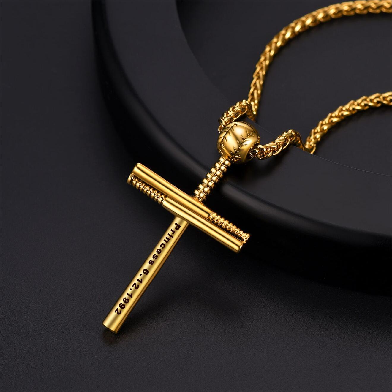 Baseball Bat Cross Necklace Sport Pendant For Men Women