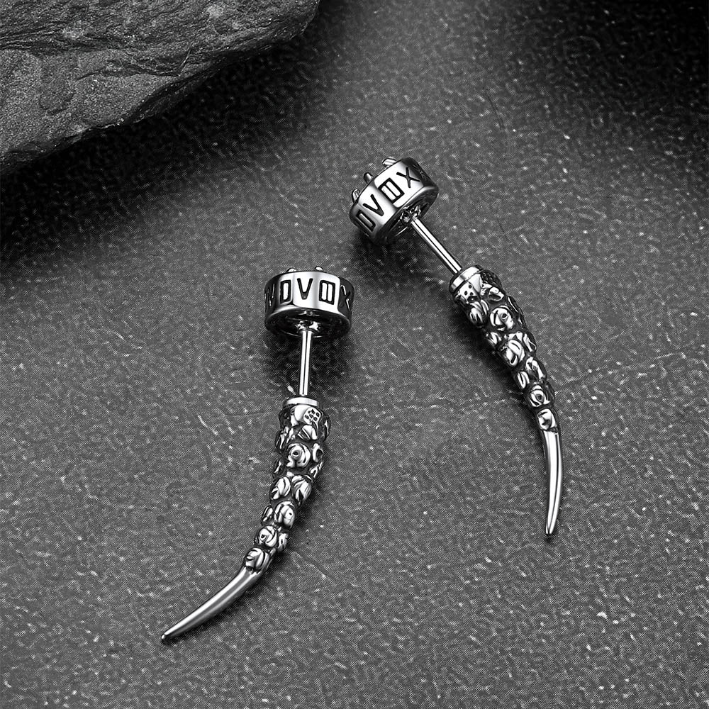 Viking Rune Fang Stud Earrings for Men – Nordic Star CZ Earrings