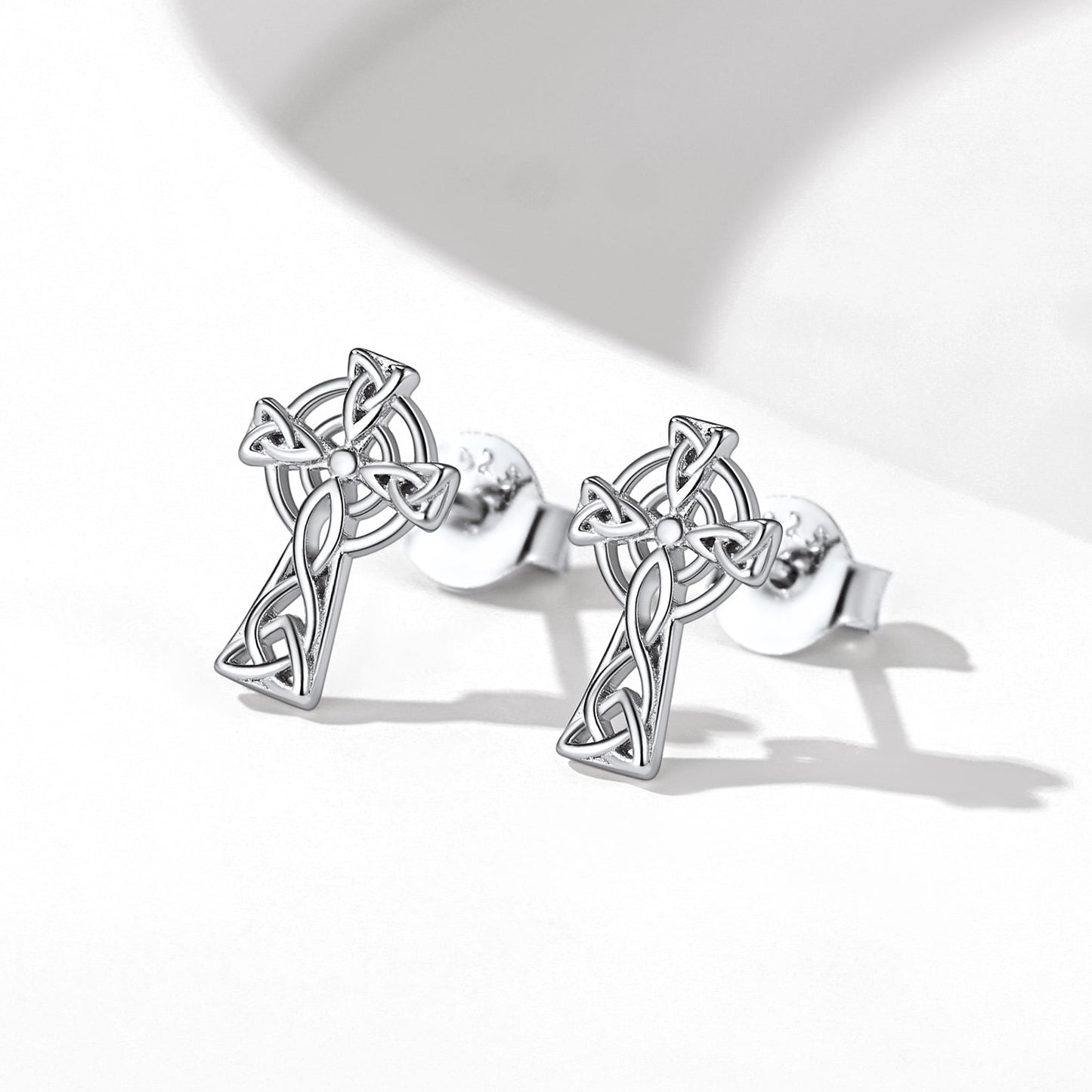 Silver Celtic Cross Stud Earrings for Women