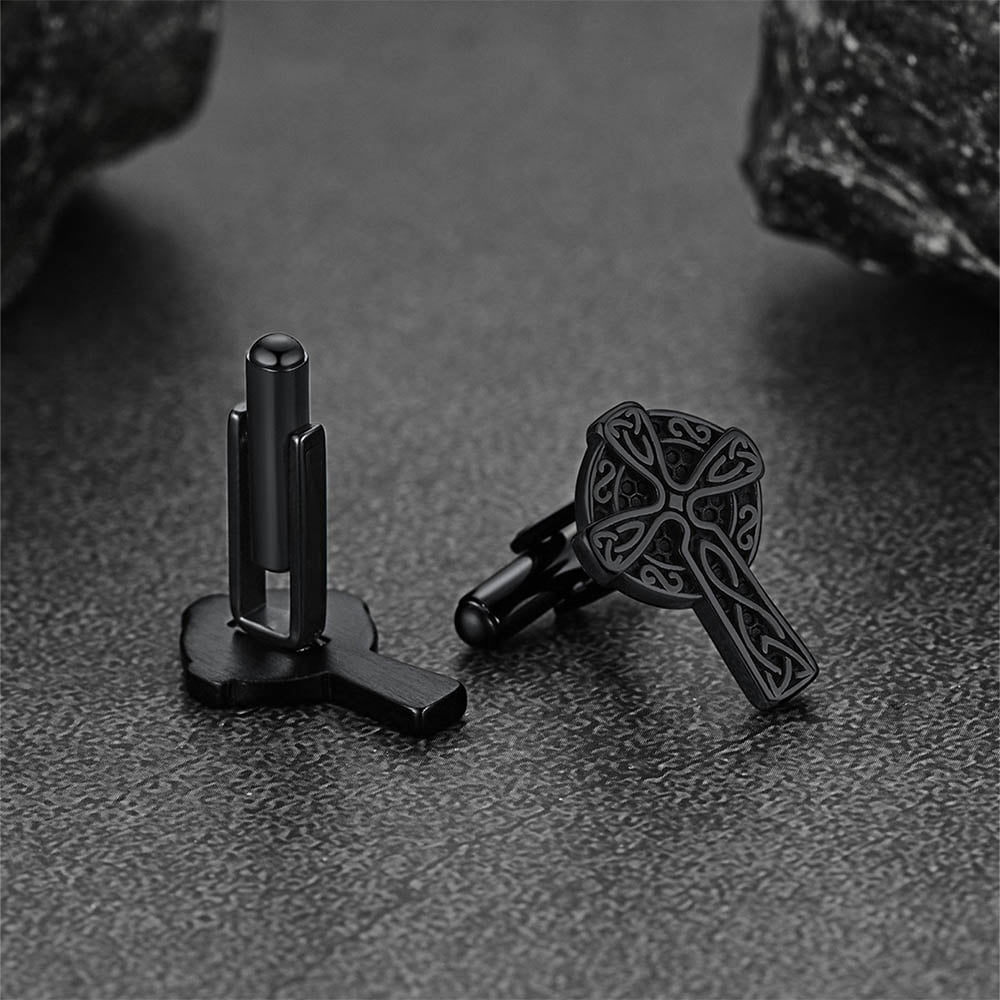 Irish Celtic Cross Cufflinks in Stainless Steel for Men