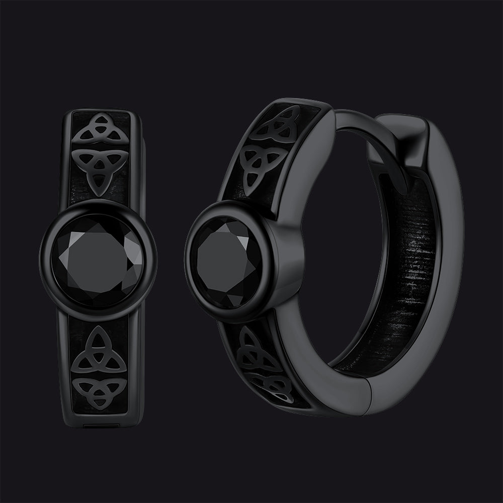 Black Onyx Celtic Knot Huggie Hoop Earrings for Men