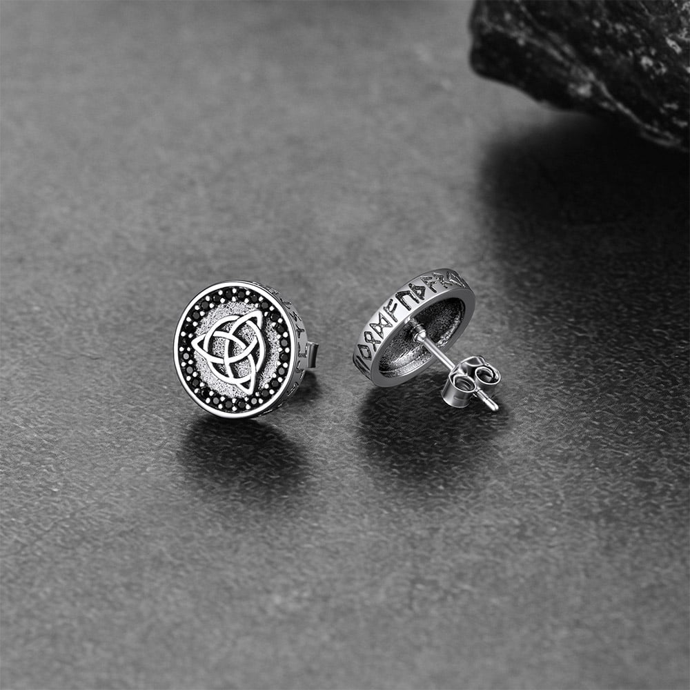 Sterling Silver Celtic Triquetra Stud Earrings With Runes