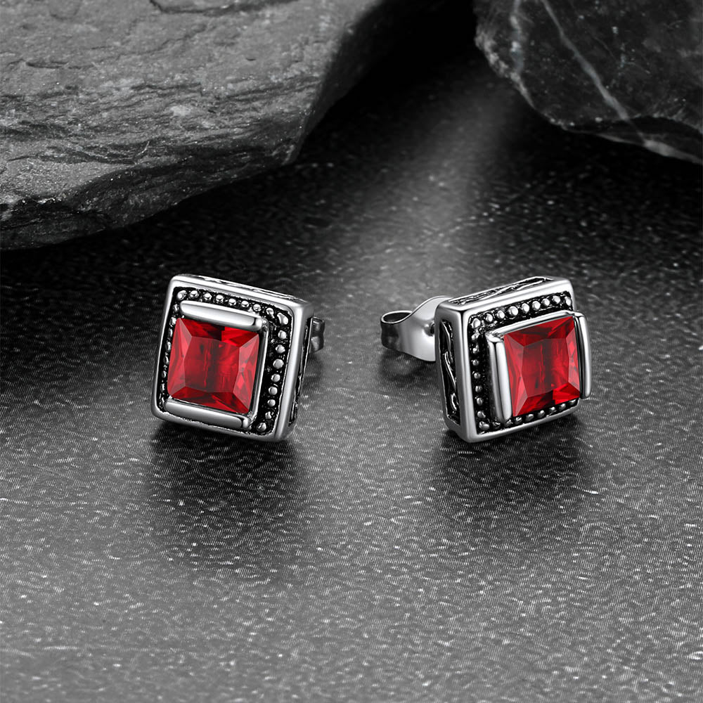 Stainless Steel Square Diamond Stud Earrings for Men