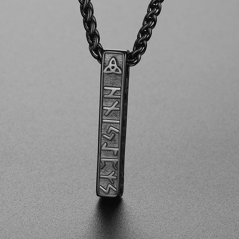 Engraved Viking Runes Bar Necklace Pendant Jewelry For Men