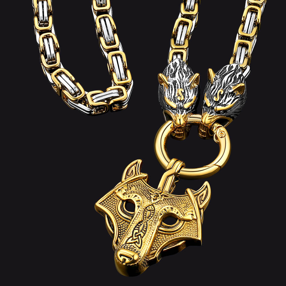 Viking Wolf Head Kings Chain & Fenrir Pendant Necklace