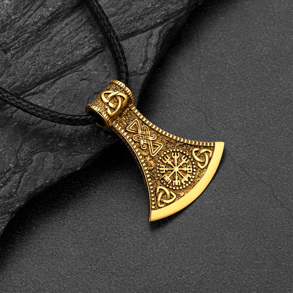 Viking Axe Compass Braided Leather Necklace for Men Dad