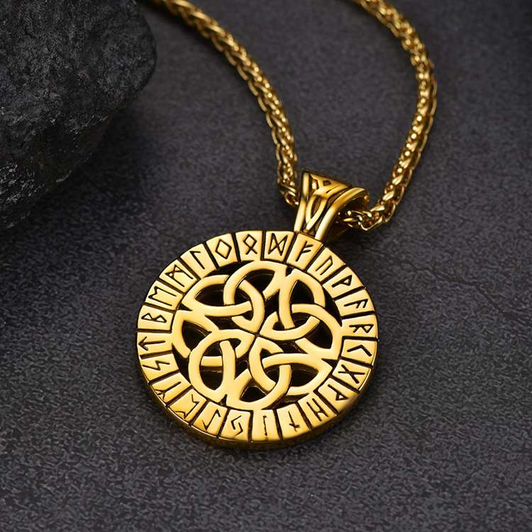 Irish Celtic Knot Necklace with Viking Runes For Men