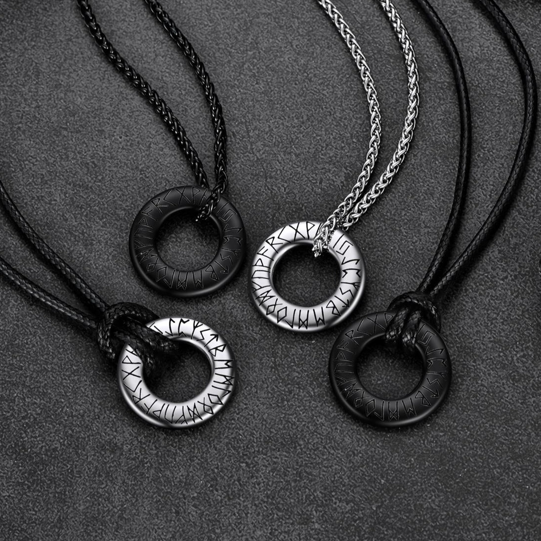 Norse Viking Rune Circle Chain Necklace for Men Women