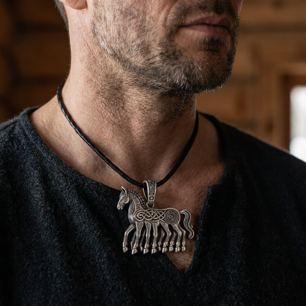 Viking Sleipnir Eight-Legged Horse Pendant Necklace