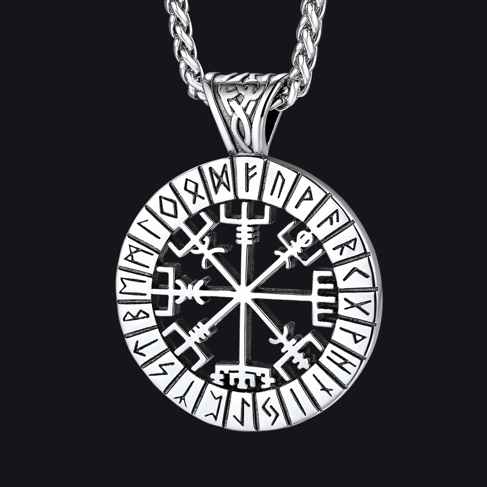 Viking Runes Vegvisir Compass Necklace Pendant For Men