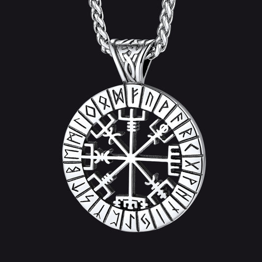 Viking Runes Vegvisir Compass Necklace Pendant For Men
