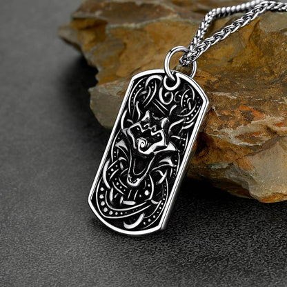 Engraved Viking Celtic Wolf Dog Tag Necklace for Men
