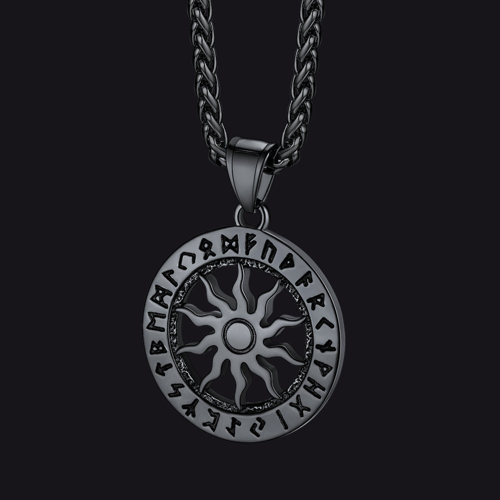 Viking Sun Wheel Rune Pendant Necklace for Men