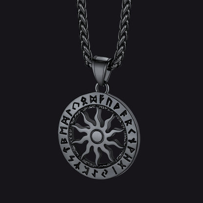 Viking Sun Wheel Rune Pendant Necklace for Men