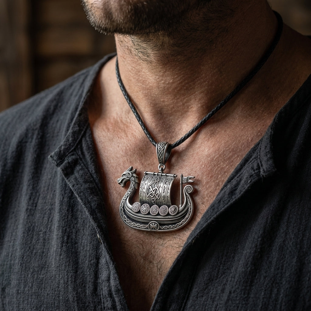 Viking Longship Drakkar Pendant Necklace