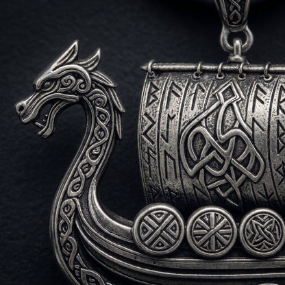 Viking Longship Drakkar Pendant Necklace