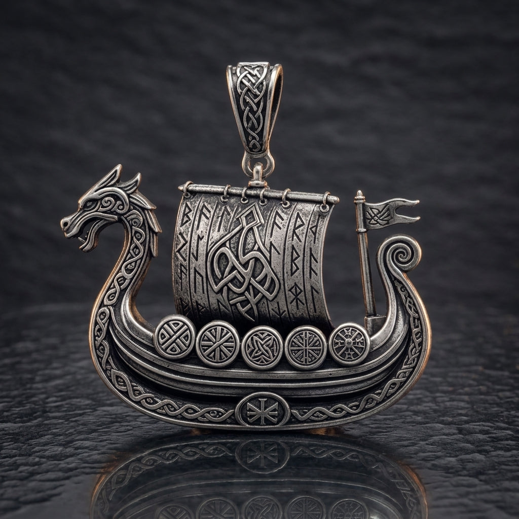 Viking Longship Drakkar Pendant Necklace