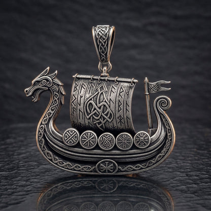 Viking Longship Drakkar Pendant Necklace