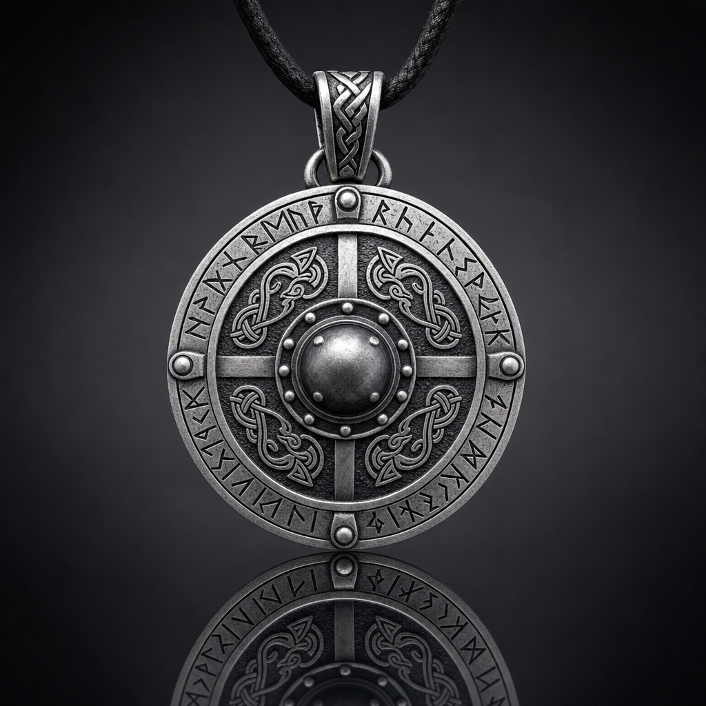 Viking Shield Pendant Necklace with Runes