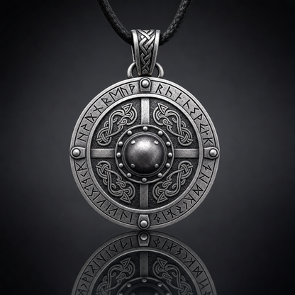Viking Shield Pendant Necklace with Runes