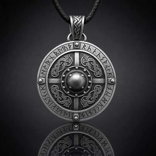 Viking Shield Pendant Necklace with Runes