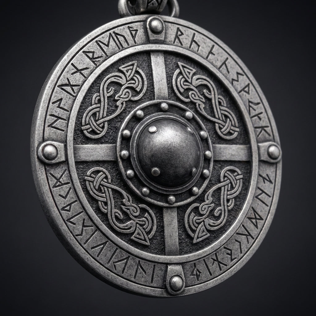 Viking Shield Pendant Necklace with Runes