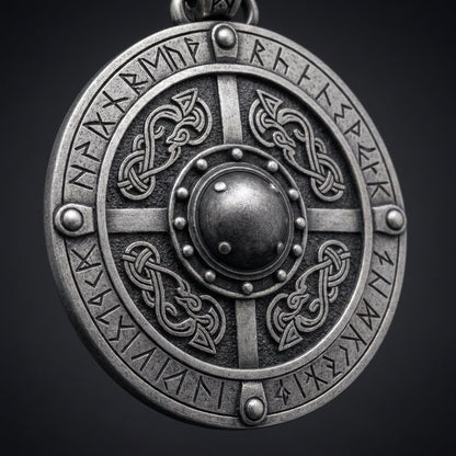 Viking Shield Pendant Necklace with Runes