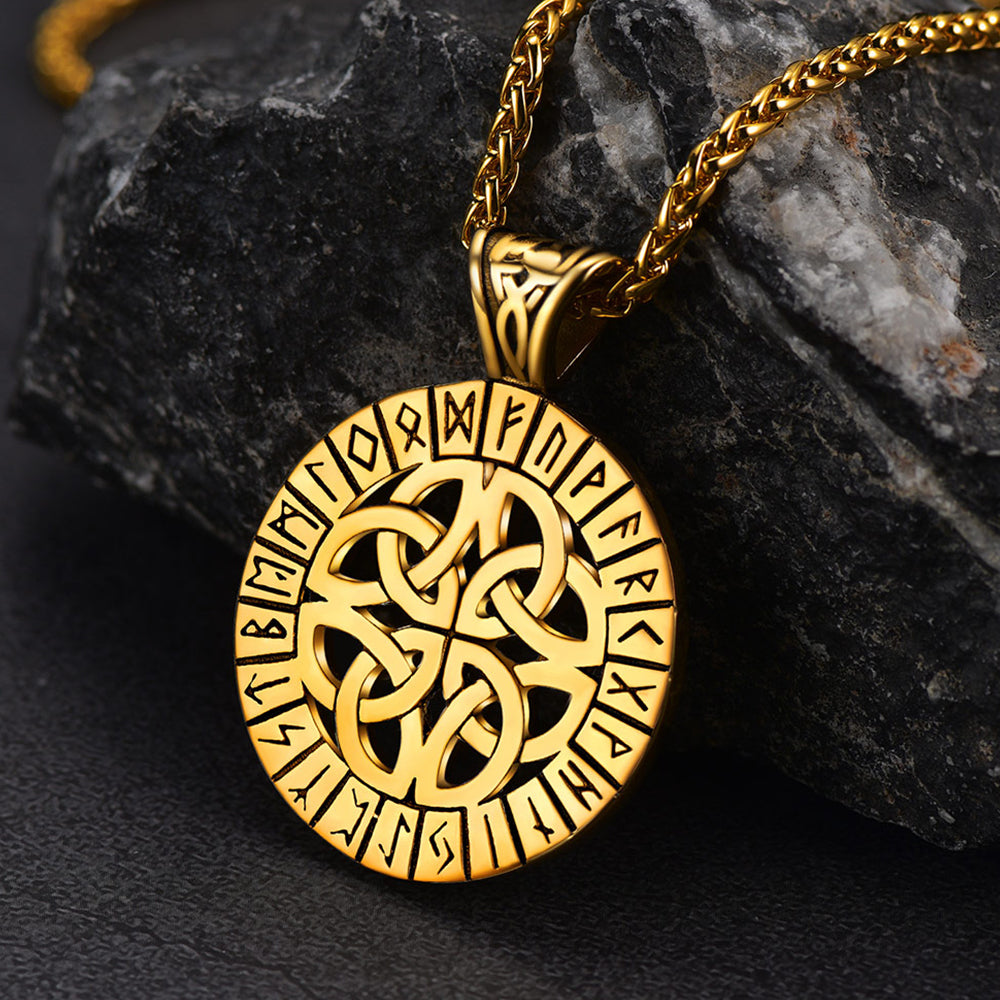 Irish Celtic Knot Necklace with Viking Runes For Men