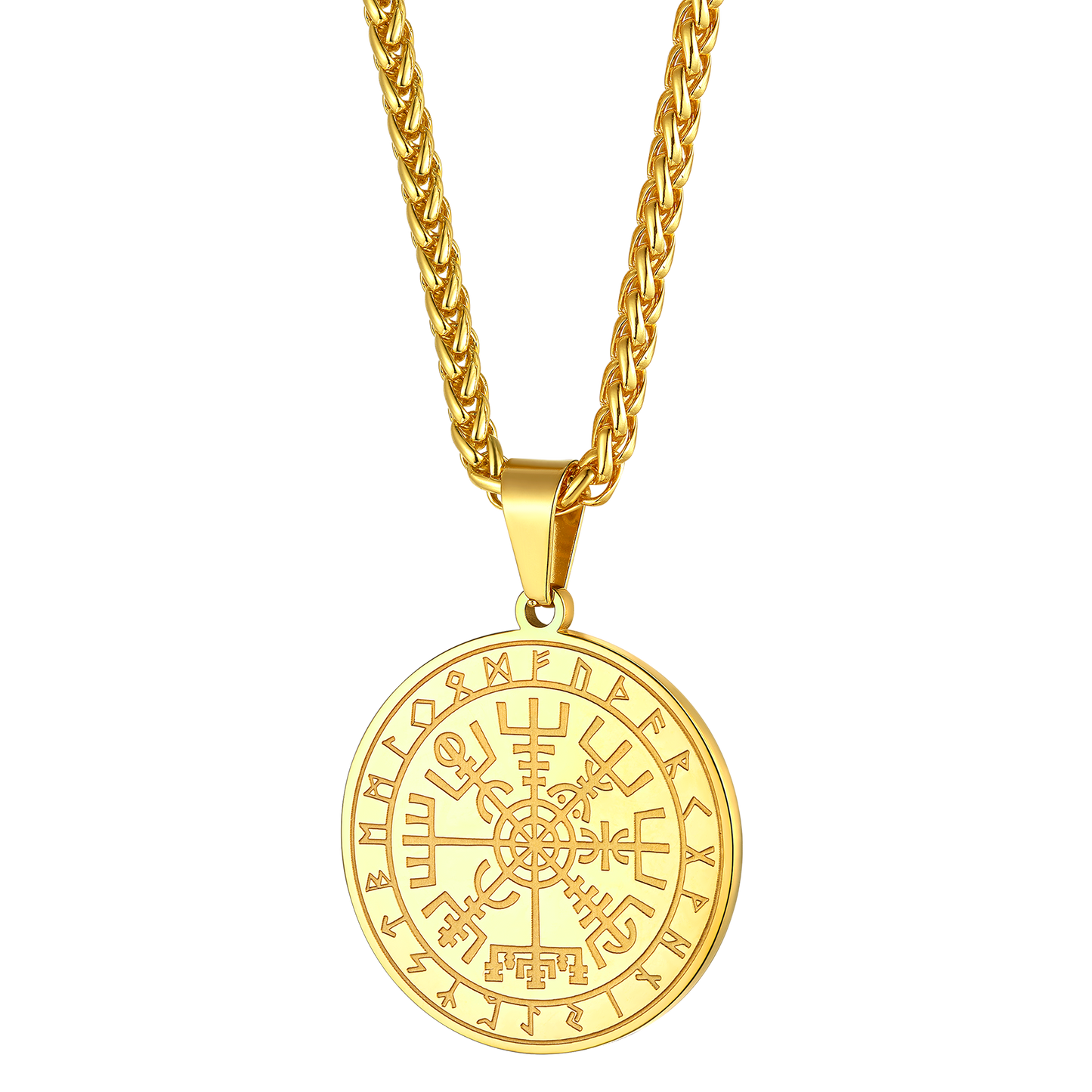Viking Compass Coin Vegvisir Necklace With Rune