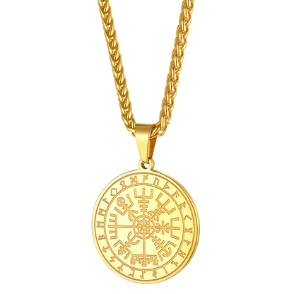 Viking Compass Coin Vegvisir Necklace With Rune