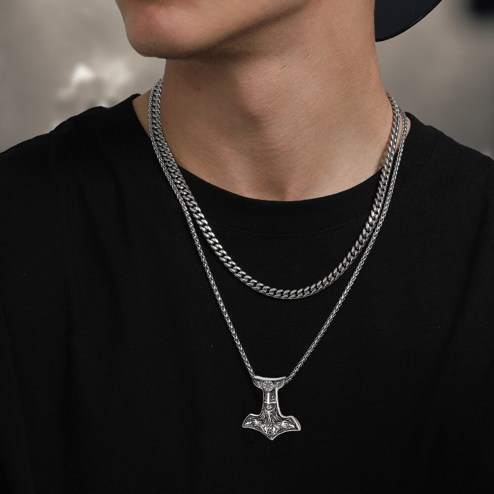 Viking Thor's Hammer Necklace Odin Mjolnir Pendant for Men