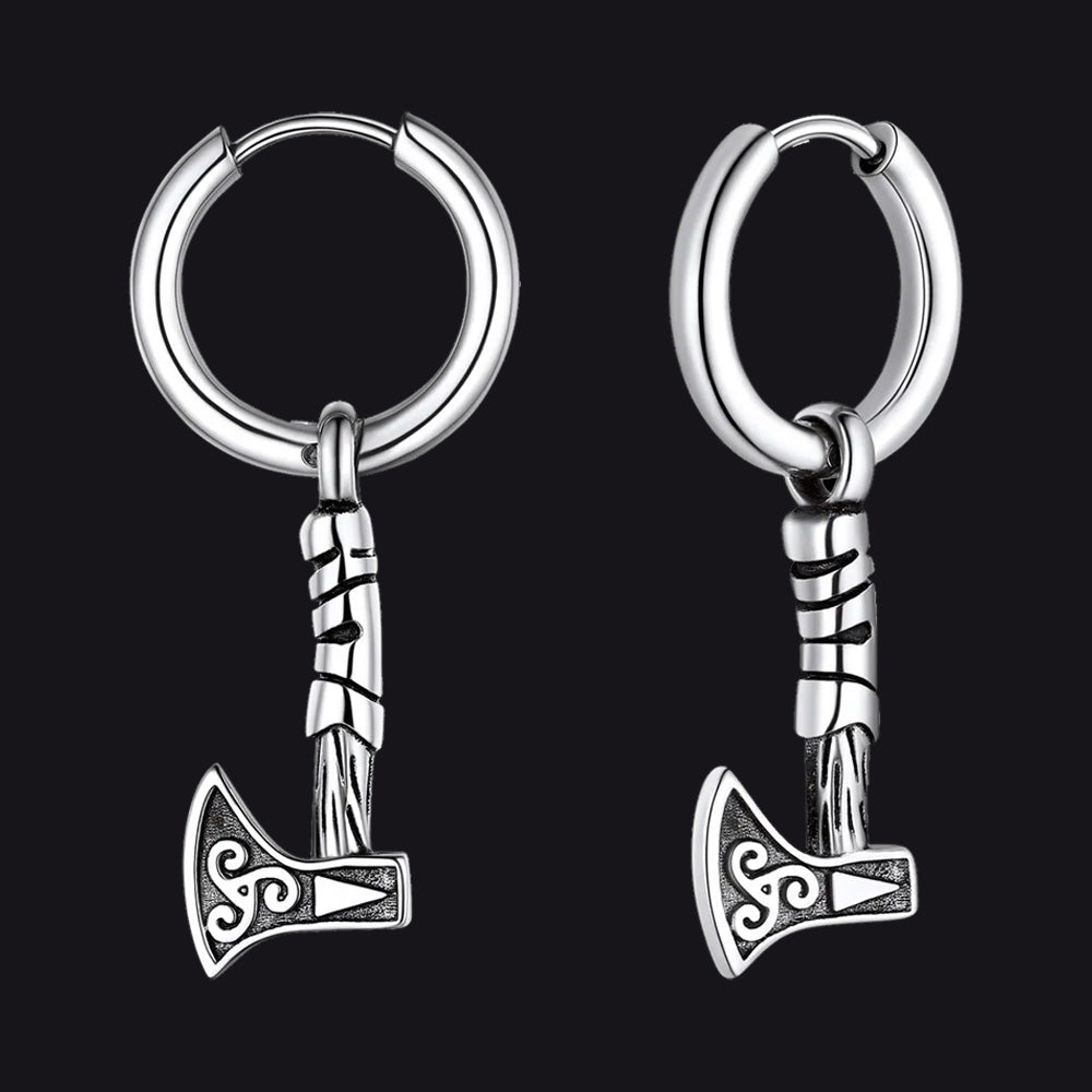 Battle Axe Viking Dangle Hoop Earrings For Men