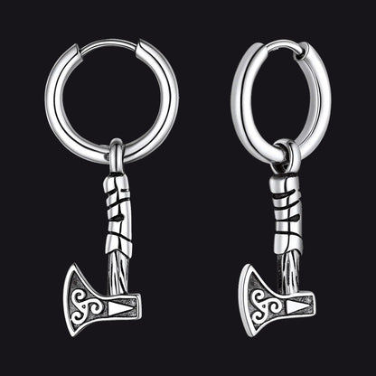 Battle Axe Viking Dangle Hoop Earrings For Men