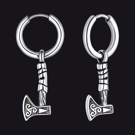 Battle Axe Viking Dangle Hoop Earrings For Men