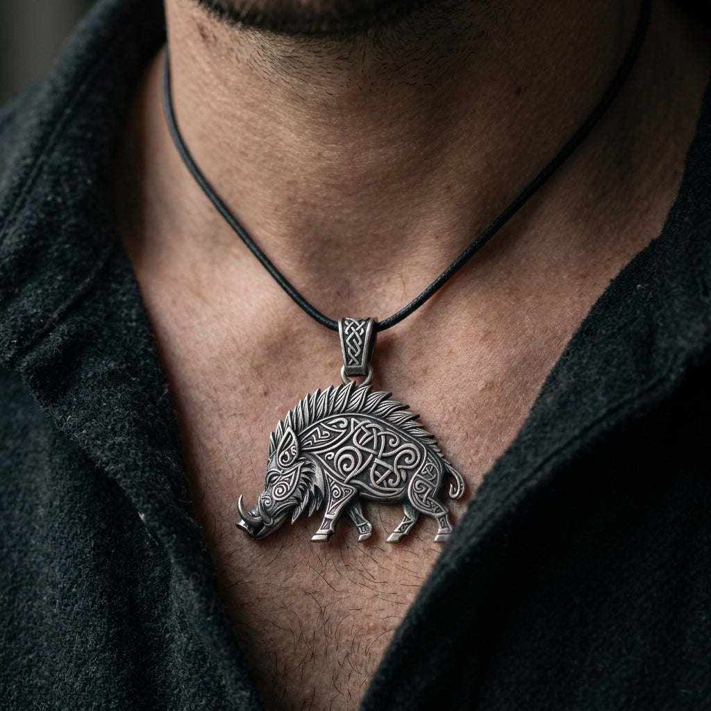 Viking Boar Gullinbursti Pendant Necklace