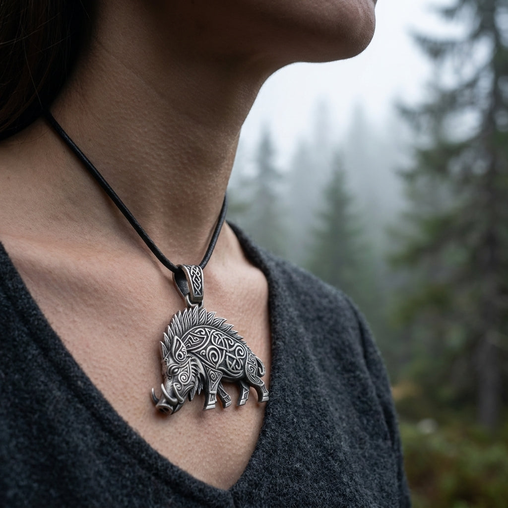 Viking Boar Gullinbursti Pendant Necklace