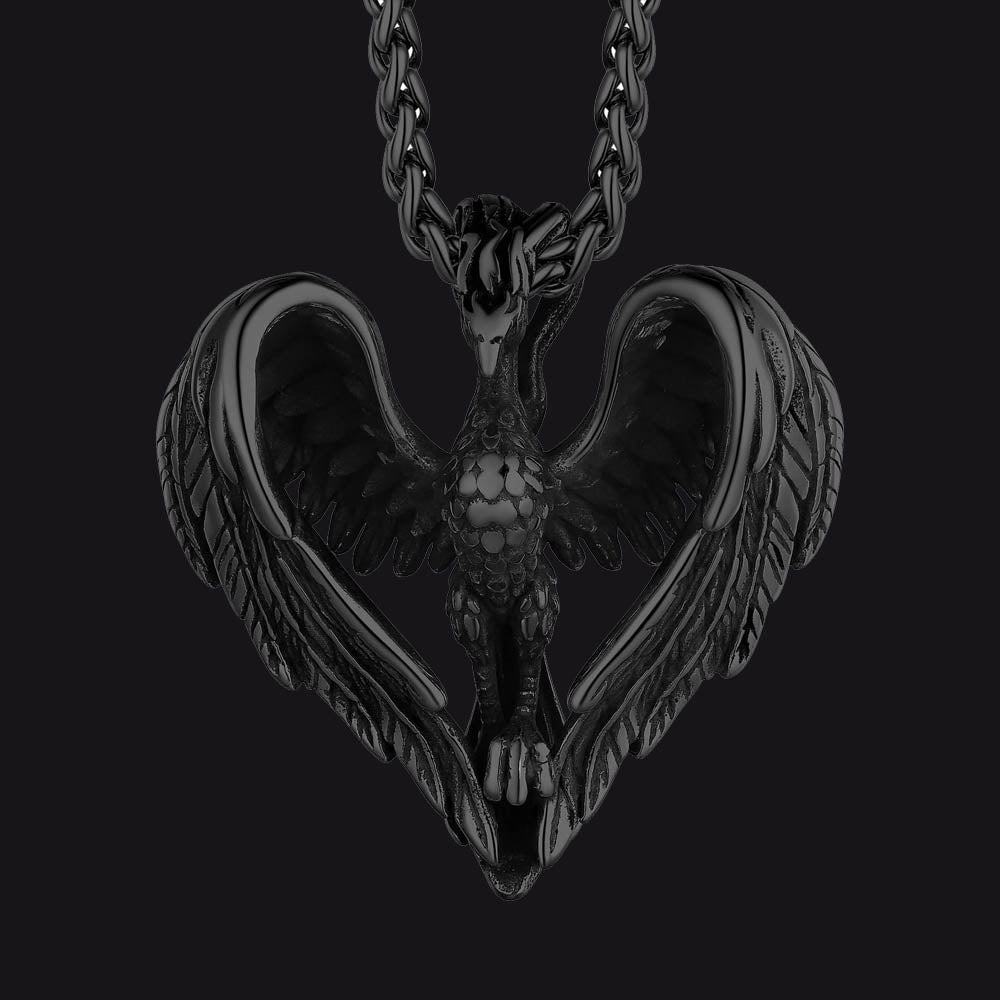 Vintage Phoenix Heart Pendant Necklace for Men