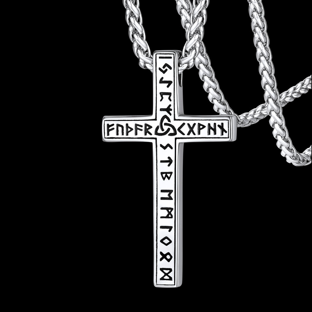 Viking Rune Cross Pendant Necklace for Men