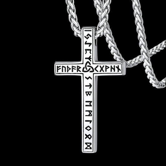 Viking Rune Cross Pendant Necklace for Men