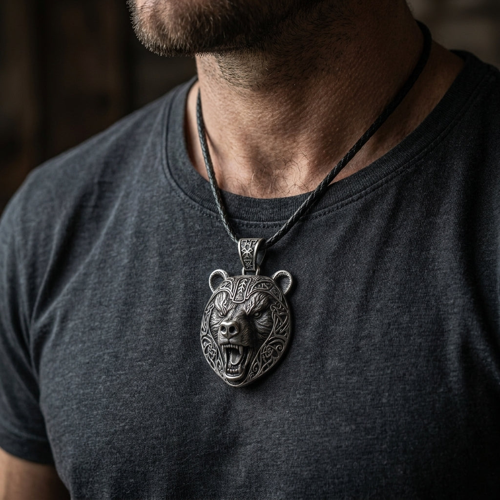 Berserker Bear Warrior Pendant Necklace