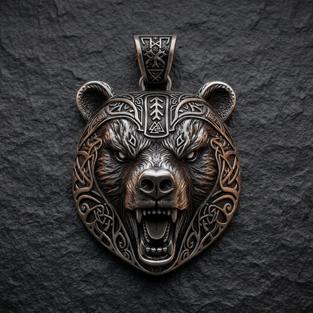 Berserker Bear Warrior Pendant Necklace