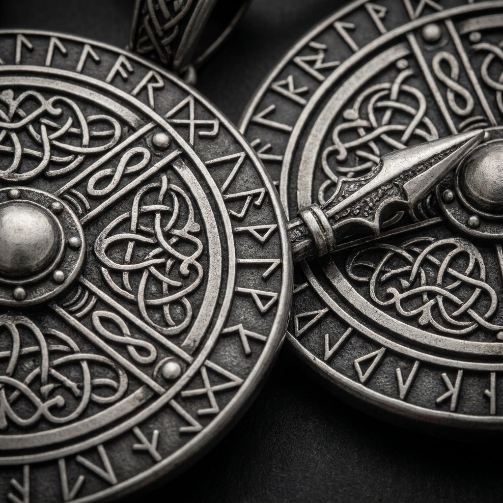 Viking Crossed Spear & Shield Pendant Necklace