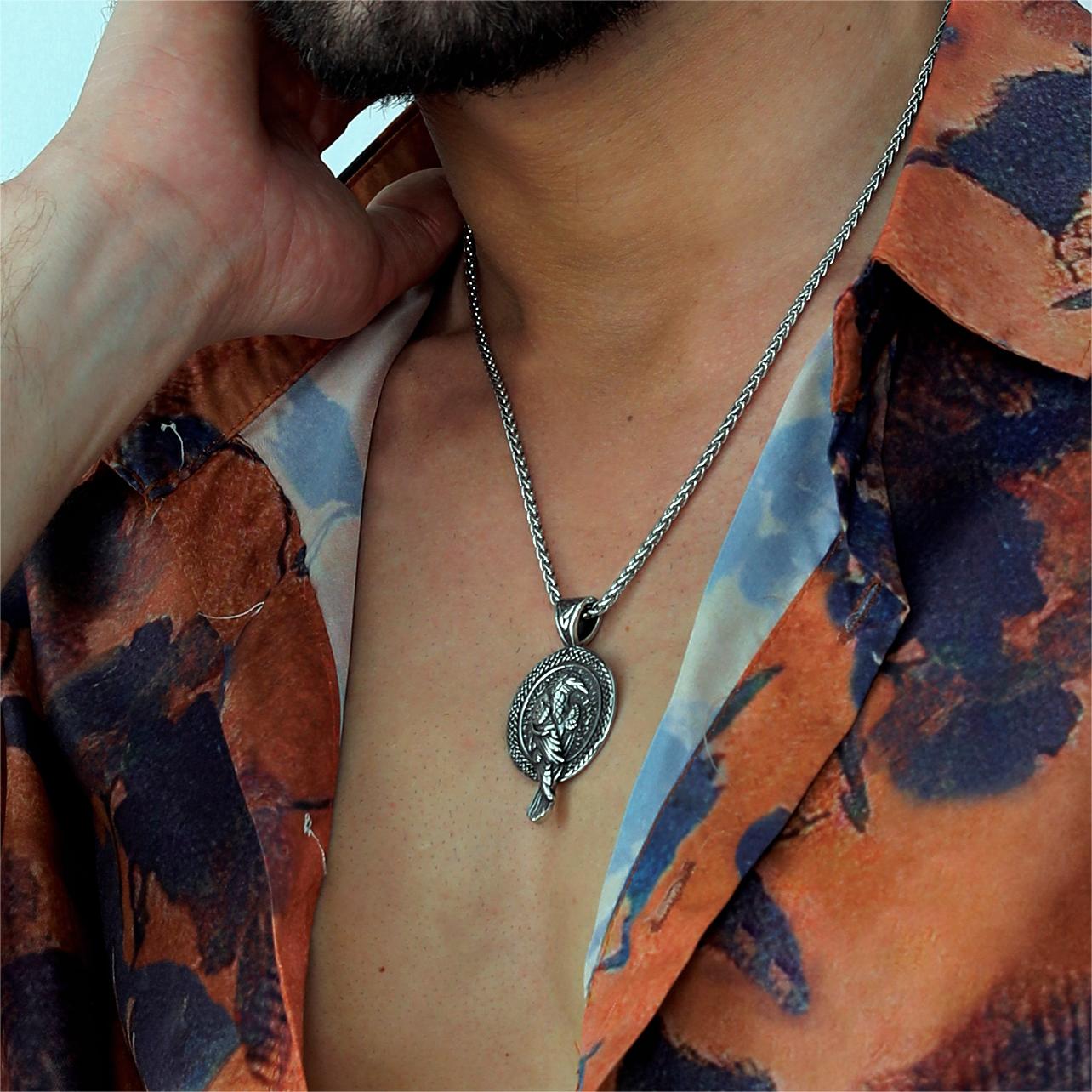 Viking Odin's Raven Pendant Necklace for Men