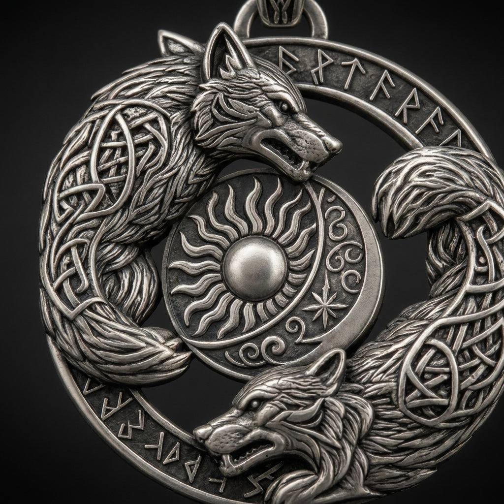 Skoll and Hati Sun-and-Moon Wolves Pendant Necklace